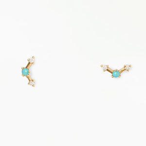 Mini Three-Step Point Earring - Opal & White Diamonds (Single)